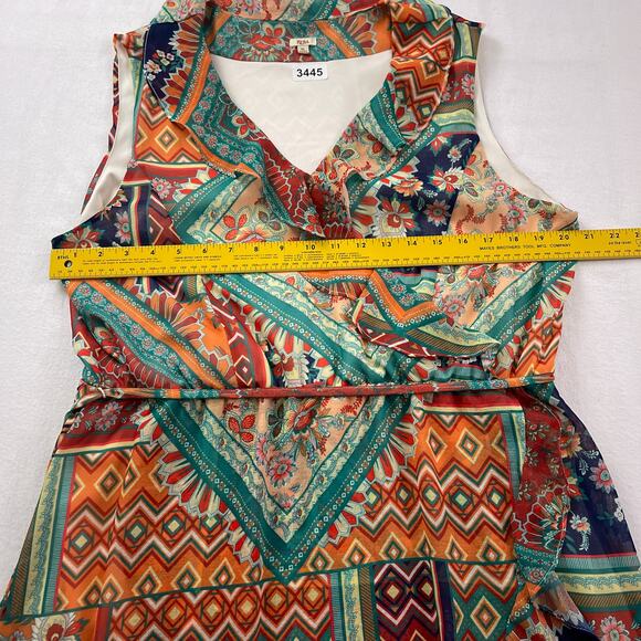 Reba Dress Women XL Floral Print Midi Hi-Low Ruffle Faux Wrap Chiffon Boho - Picture 9 of 10